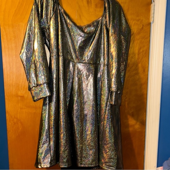 SHEIN curve Holographic Detail Metallic plus size skater Dress 3X stretch 22/24 - Picture 4 of 5
